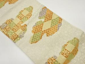 雲・格子・菱に花々模様織出し名古屋帯